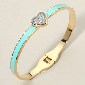 Pavé Heart Turquoise Enamel Bangle Bracelet